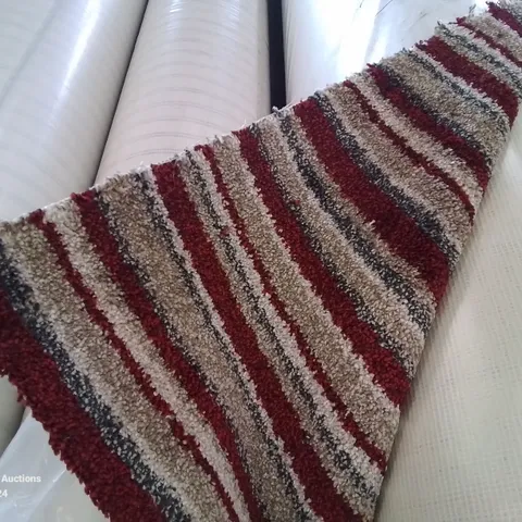 QUALITY ROLL OF THE NOBLE STRIPES 11.35 L X 4M W RED/GREY/BEIGE/WHITE STRIPED CARPET 