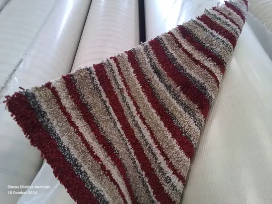 QUALITY ROLL OF THE NOBLE STRIPES 11.35 L X 4M W RED/GREY/BEIGE/WHITE STRIPED CARPET 