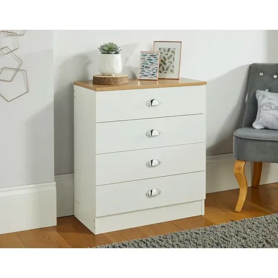 BOXED OVIEDO CREAM & OAK 4-DRAWER CHEST - 1 BOX