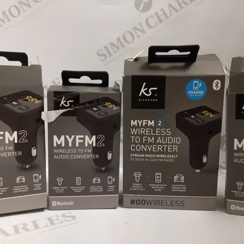 BOX OF APPROX 30 KITSOUNDS MYFM2 WIRELESS TO FM AUDIO CONVERTERS