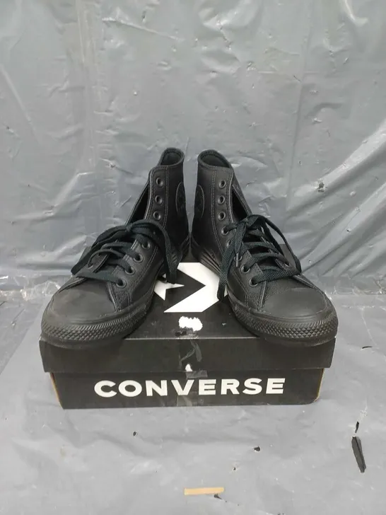 CONVERSE MENS TONAL LEATHER HI TOP TRAINERS BLACK SIZE 7