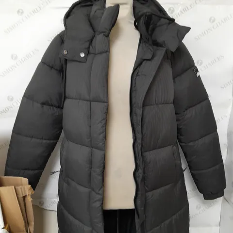 SUPERDRY RIPSTOP LONGLINE PUFFER JACKET IN BLACK - SIZE 8