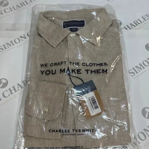 CHARLES TYRWHITT SLIM FIT PURE LINEN SHIRT IN OATMEAL SIZE L