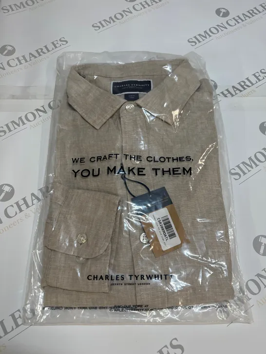 CHARLES TYRWHITT SLIM FIT PURE LINEN SHIRT IN OATMEAL SIZE L