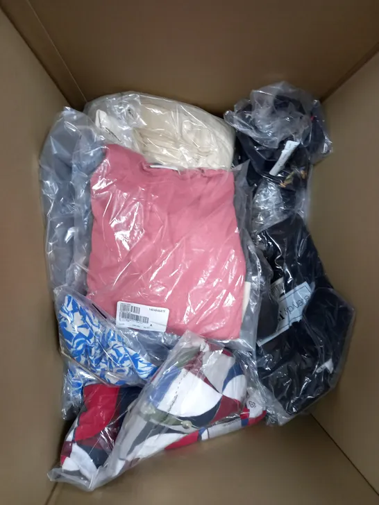 BOX OF APPROXIMATELY 20 ASSORTED HOUSEHOLD ITEMS TO INCLUDE SHIRT, SKIRT, DRESS ETC