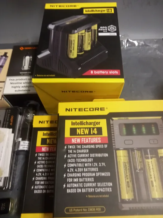 LOT OF APPROXIMATELY 20 ASSORTED VAPING ITEMS TO INCLUDE NITECORE INTELLICHARGERS, INNOKIN AND ENDURA