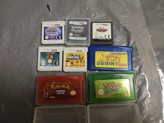 LOT OF 8 ASSORED NINTEDO DS & 3DS GAMES TO INCLUDE POKEMON MOON, BLACK AND LEAF AND SUPER MARIO BROS 2