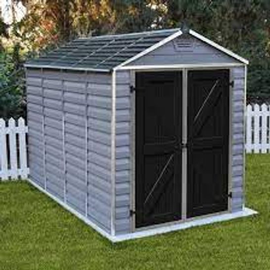 BOXED 6FT × 6FT PLASTIC APEX GARDEN SHED 