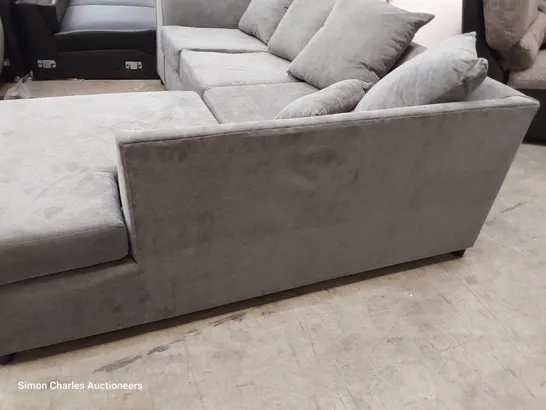 DESIGNER CHAISE SOFA WITH SCATTER CUSHIONS GREY FABRIC 