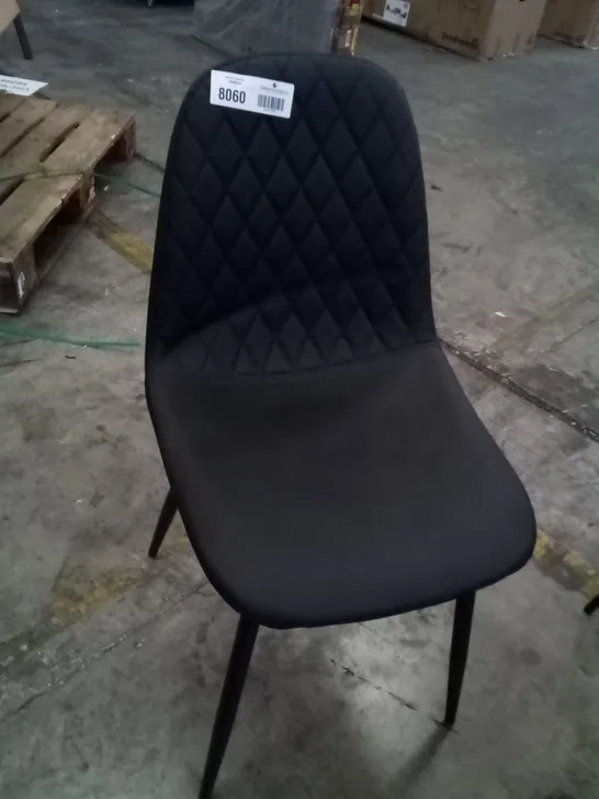 APPROXIMATELY 4 DESIGNER BLACK FAUX LEATHER DINING CHAIR WITH BLACK LEGS