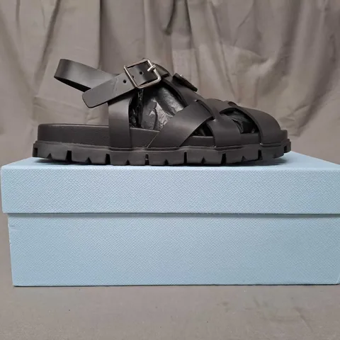 BOXED PAIR OF PRADA SANDALS IN BLACK EU SIZE 39