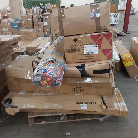 PALLET OF ASSORTED HOUSEHOLD PRODUCTS AND INCOMPLETE BOXED FURNITURE PARTS