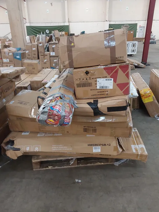 PALLET OF ASSORTED HOUSEHOLD PRODUCTS AND INCOMPLETE BOXED FURNITURE PARTS