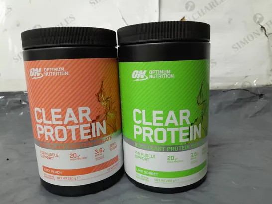 LOT OF 2 OPTIMUM NUTRITION CLEAR PROTEIN PLANT PROTEIN ISOLATE'S  280G - LIME SORBET & PEACH