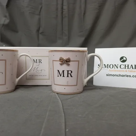 BOXED MR & MRS SET OF 2 FINE CHINA MUGS - COLLECTION ONLY
