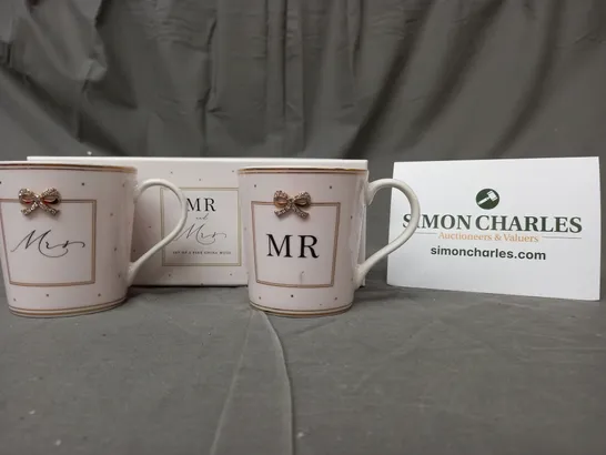 BOXED MR & MRS SET OF 2 FINE CHINA MUGS - COLLECTION ONLY