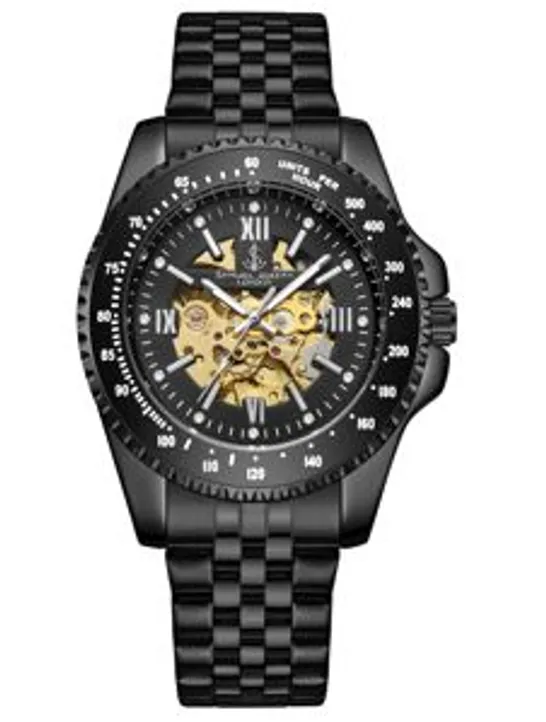 BOXED SAMUEL JOSEPH LIMITED EDITION SKELETON MECHANISM BLACK DESIGNER MENS WATCH