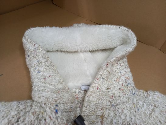 M&S OATMEAL/COLOUR SPECK KNITTED DUFFLE CARDIGAN - SIZE 12