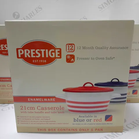 BRAND NEW PRESTIGE ENAMELWARE 21CM CASSEROLE PAN - RED STRIPE 