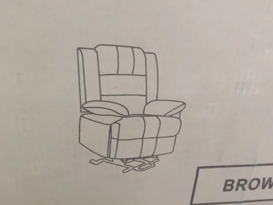 BOXED DUAL RISE LEATHER RECLINER CHAIR BROWN (BOX 2 OF 2 ONLY)