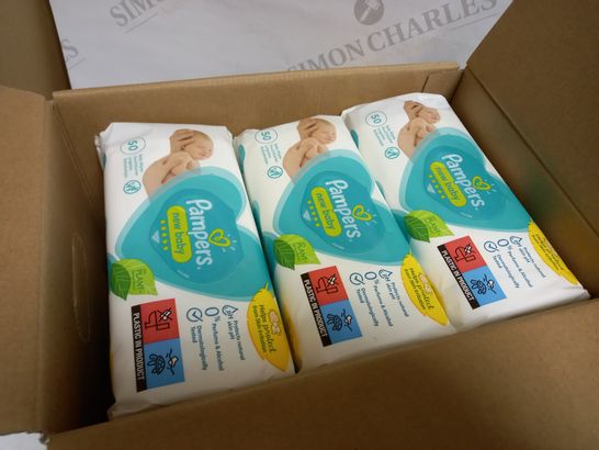 LOT OF 12 PACKS PAMPER NEW BABY WIPES (12 X 50PC)