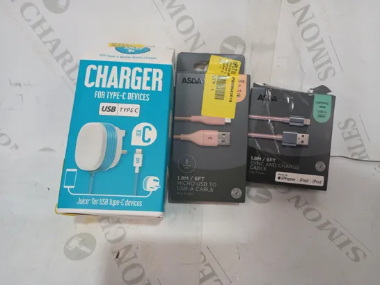 LOT OF APPROXIMATELY 20 ASSORTED HOUSEHOLD ITEMS TO INCLUDE DESIGNER CHARGER FOR TYPE-C DEVICES, ASDA TECH MICRO USB TO USB-A CABLE, ASDA TECH SYNC AND CHARGE CABLE, ETC