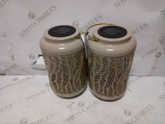 SET OF 2 DECORATIVE SOLAR LANTERNS IN BROWN/GREY