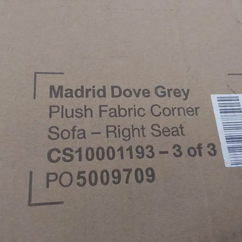 BOXED DESIGNER MADRID RH TWO SEATER SECTION DOVE GREY PLUSH FABRIC 