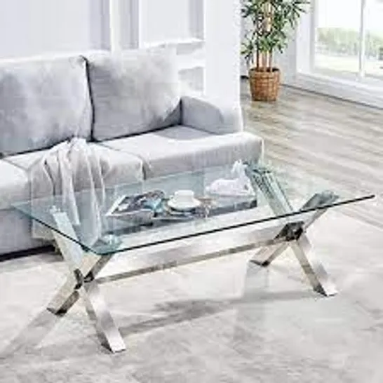 BOXED FIF CROSLEY CLEAR COFFEE TABLE (INCOMPLETE, 1 BOX OF 3)