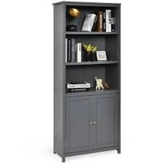 BOXED COSTWAY 2 DOOR 3 SHELF GREY BOOKCASE - GREY 