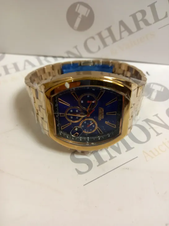 BOXED VICKERS ARMSTRONGS ATMOSPHERE ROSE GOLD STRAP BLUE DIAL WATCH 