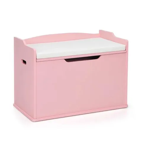 BOXED COSTWAY KIDS TOY WOODEN FLIP-TOP STORAGE BOX CHEST BENCH WITH CUSHION HINGE - PINK