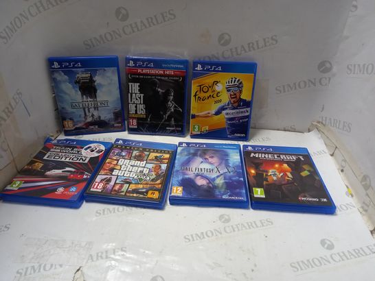LOT OF 7 PS4 GAMES, TO INCLUDE THE LAST OF US, STAR WARS, FINAL FANTASY, ETC