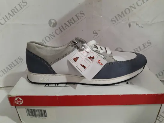 BOXED PAIR OF RIEKER SNEAKERS WITH REMOVABLE INSOLE COMBINATION BLUE UK SIZE 7.5