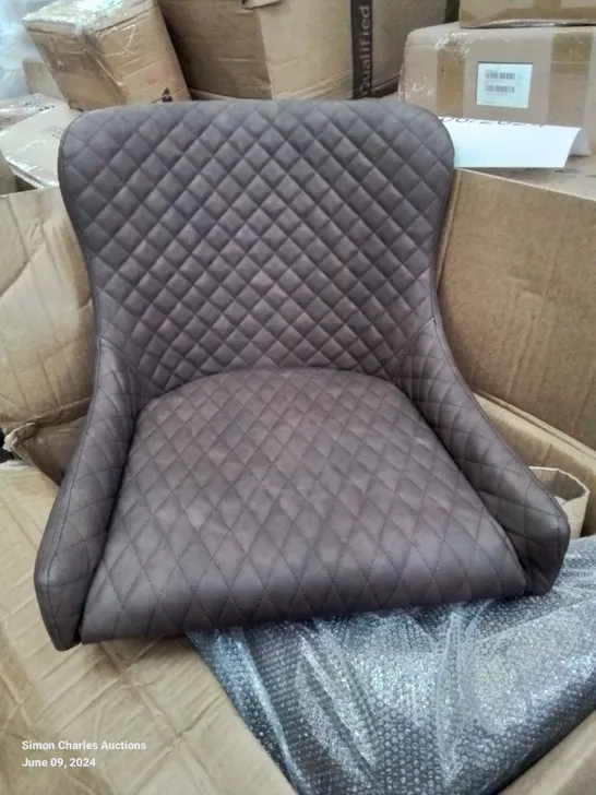 A BOXED PAIR OF BROWN LEATHER LOOK UPHOLSTERED SIDE CHAIRS