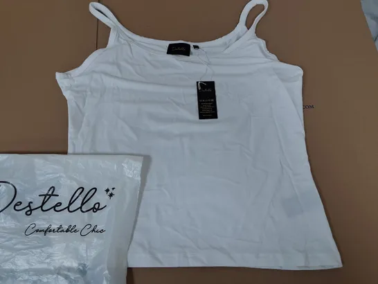 LOT OF 4 BRAND NEW DESTELLO TANK TOPS IN WHITE - UK 16