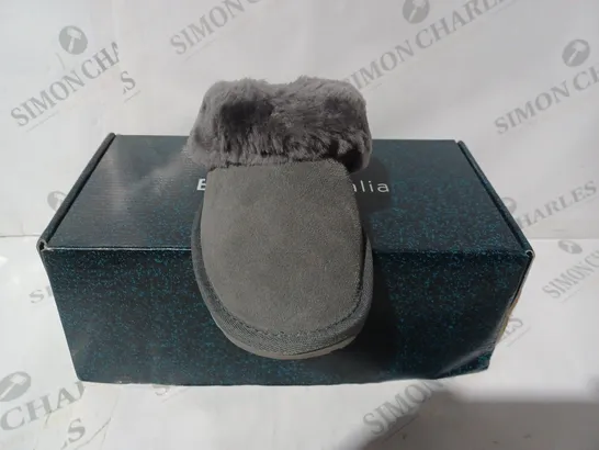 BOXED PAIR OF EMU NEST JOLIE SHEEPSKIN SLIPPERS, CHARCOAL - SIZE 8