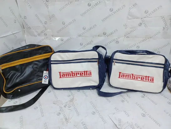 7 TAMBRETTA BAGS TO INCLUDE BOWLING BAG, RETRO SPORTS, TWIN HANDLE HOLD ALL, AND RETRO FLIGHT BAG ETC. 