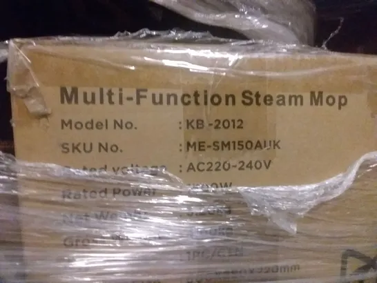 PALLET OF ASSORTED ITEMS INCLUDING MULTIFUNCTION STEAM MOP, BLENDER, TVS