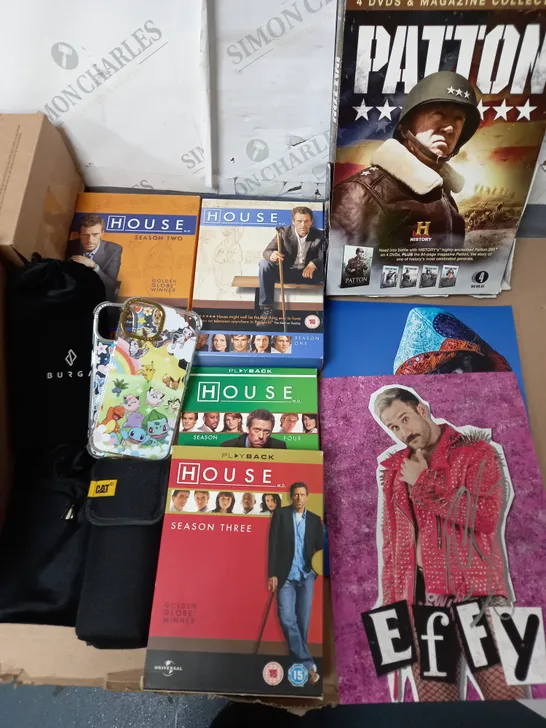 LOT OF ASSORTED ITEMS TO INCLUDE VARIOUS HOME NETWORKING ITEMS, HOUSE DVDS AND POKEMON PHONE CASES