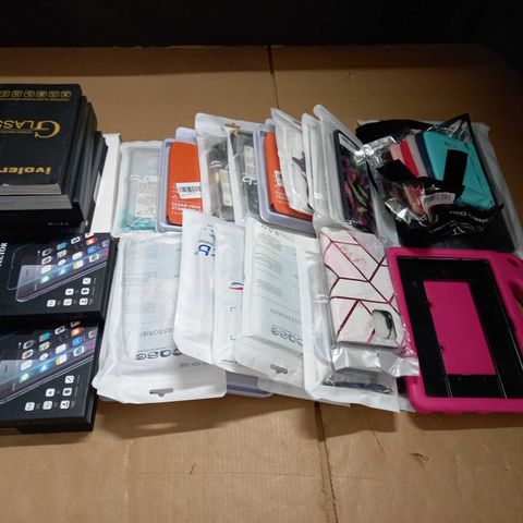 LOT OF ASSORTED PHONE AND TABLET CASES + GLASS SCREEN PROTECTORS