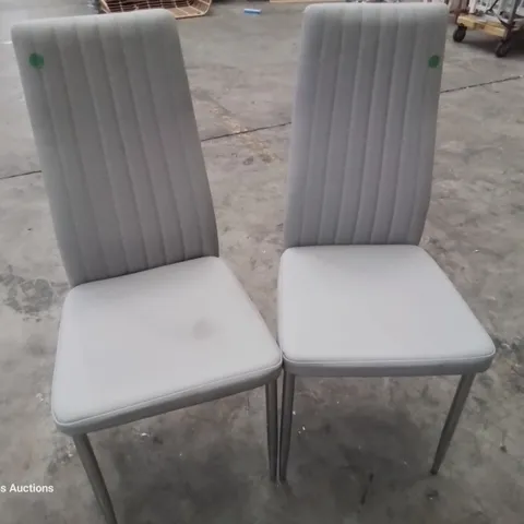 PAIR OF DESIGNER UPHOLSTERED DINING CHAIRS GREY PU ON CHROME LEGS