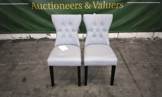 PAIR OF KENSINGTON LIGHT GREY LEATHER BUTTON BACK DINING CHAIRS WITH BLACK LEGS