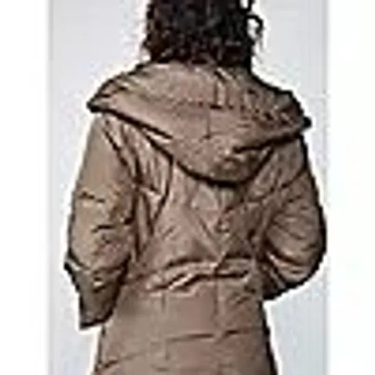 CENTIGRADE MACHINE WASHABLE FEATHER & DOWN HOODED COAT- CARAMEL SIZE S