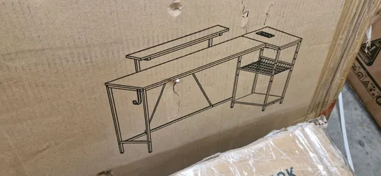 BOXED L-SHAPED COMPUTER DESK WITH POWER OUTLET.