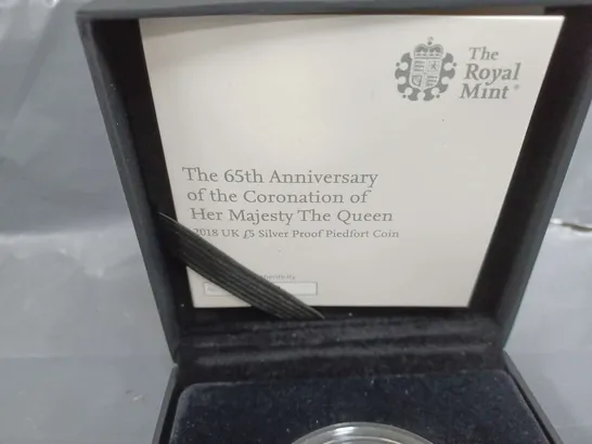 BOXED THE ROYAL MINT THE 65TH ANNIVERSARY OF THE CORONATION OF HER MAJESTY THE QUEEN 2018 UK £5 SILVER PROOF PIEDFORT COIN 