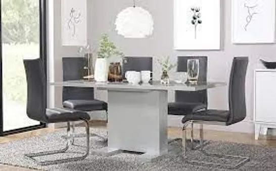 BOXED DESIGNER OSAKA LIGHT GREY HIGH GLOSS EXTENDING DINING TABLE 120-160cm (2 BOXES)