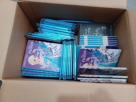 BOX TO CONTAIN APPROX. 50 X ASSORTED DISNEY BOOKS. INCLUDES FROZEN, MOANA, SLEEPING BEAUTY ETC 