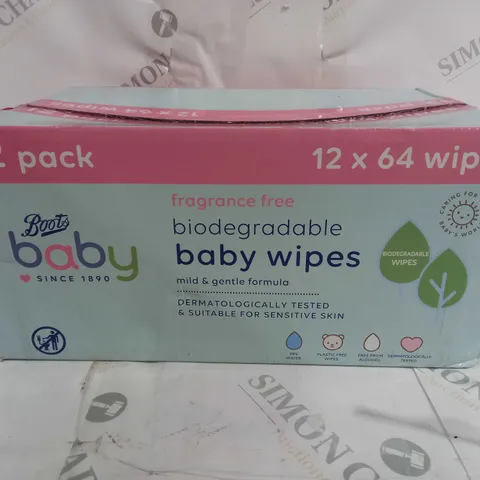 BOXED BOOTS BABY BIODEGRADEABLE BABY WIPES - 12 X 64 WIPES