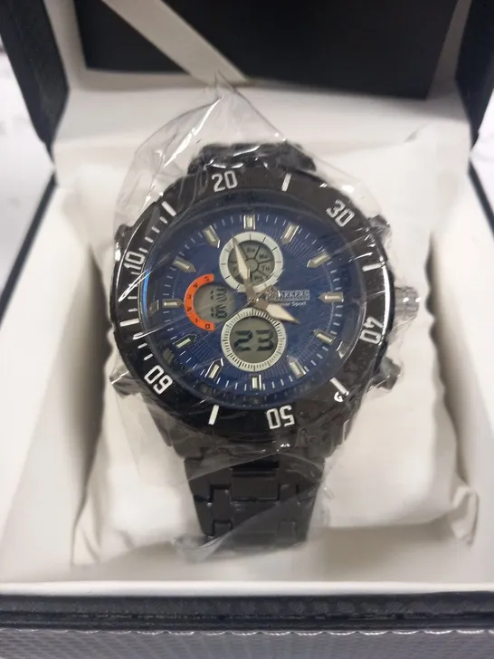 BOXED BARKERS OF KENSINGTON PREMIER SPORT BLUE WRIST WATCH